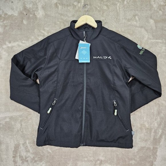 NWT 2012 Halo 4 XBOX 360 Promo Spell Out Full Zip Jacket Black Pockets Women's M - Picture 1 of 10